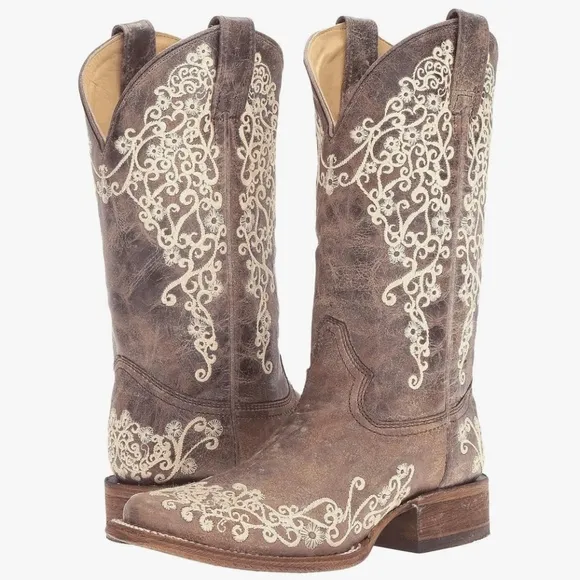Corral Ladies Brown Crater Bone Embroidery Western Boot (8.5)