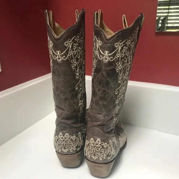 Corral Ladies Brown Crater Bone Embroidery Western Boot (8.5)