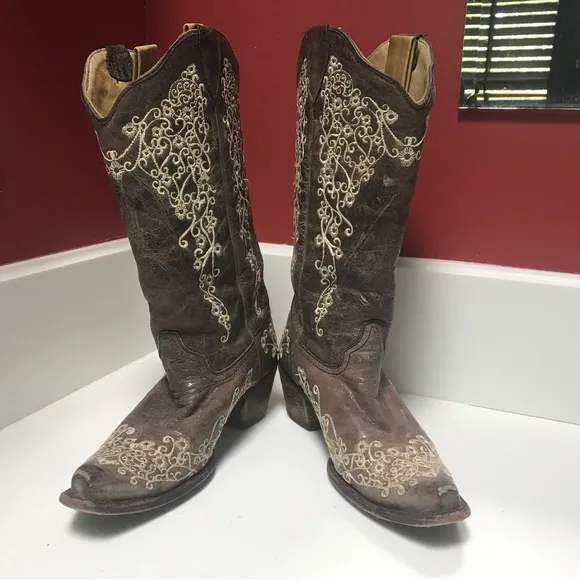 Corral Ladies Brown Crater Bone Embroidery Western Boot (8.5)