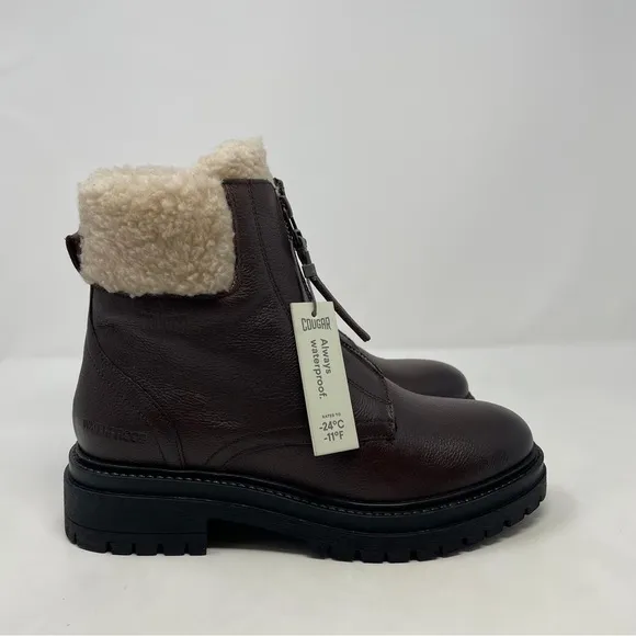 Cougar Vow Waterproof Zip Leather Winter Boots in Dark Brown - NWT