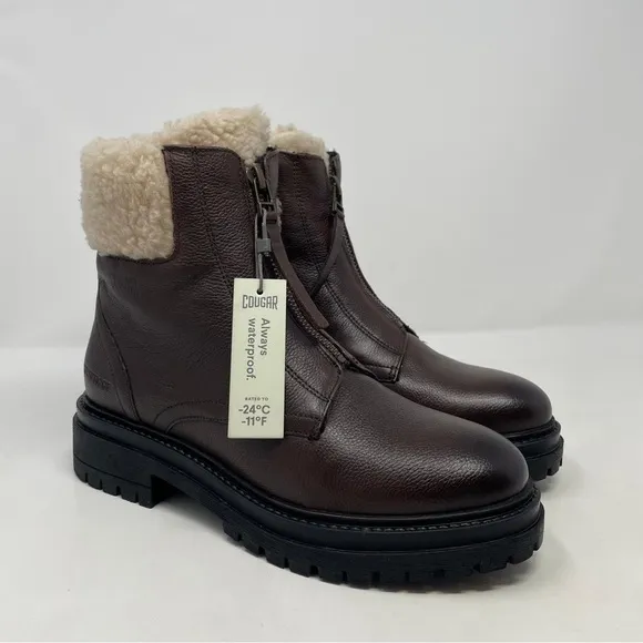 Cougar Vow Waterproof Zip Leather Winter Boots in Dark Brown - NWT