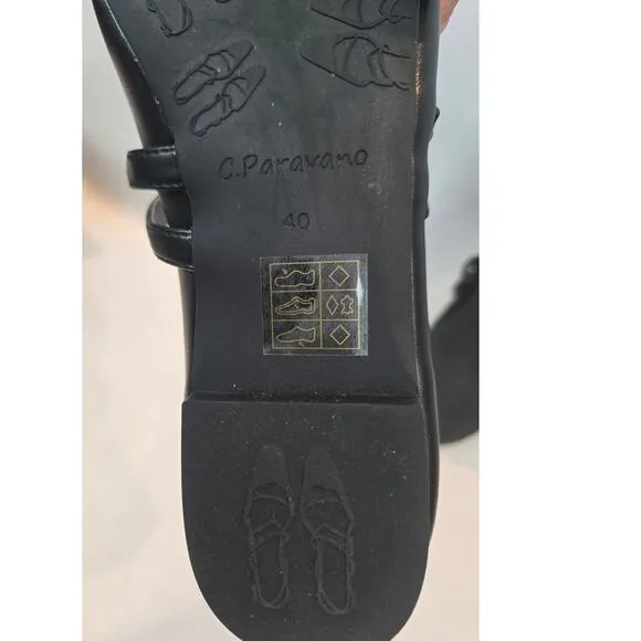 C.Paravano Black Mary Jane Comfort Ballet Flats Square Soft Leather Size 9 New