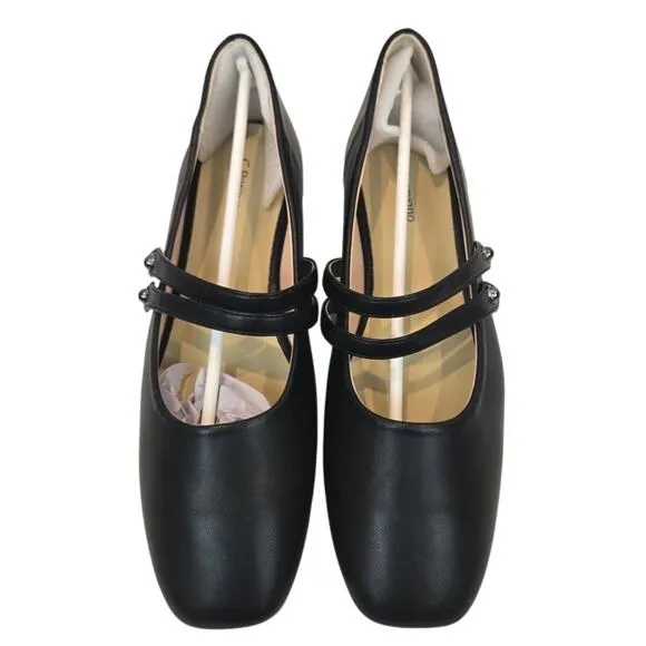 C.Paravano Black Mary Jane Comfort Ballet Flats Square Soft Leather Size 9 New