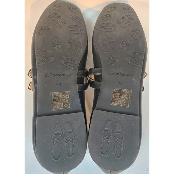 C.Paravano Black Mary Jane Comfort Ballet Flats Square Soft Leather Size 9 New