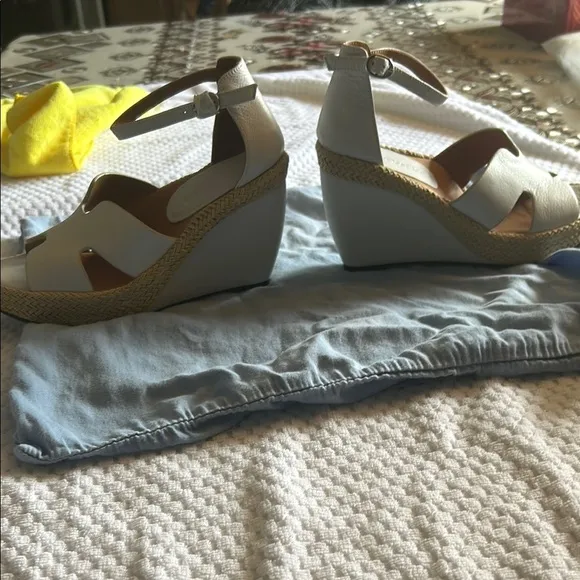 Cream Espadrille Wedges with Cutout Straps