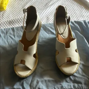 Cream Espadrille Wedges with Cutout Straps