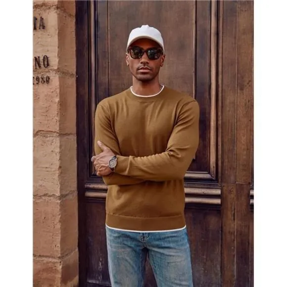 Crewneck Sweater Slim Fit Lightweight Wool Blend Knitted Sweaters For Men