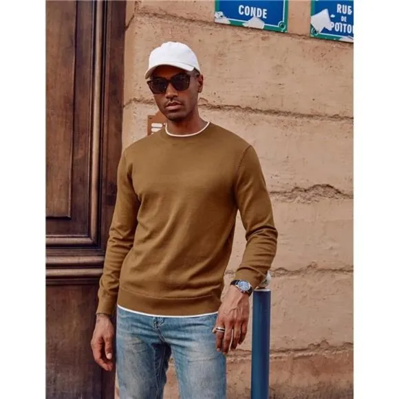 Crewneck Sweater Slim Fit Lightweight Wool Blend Knitted Sweaters For Men