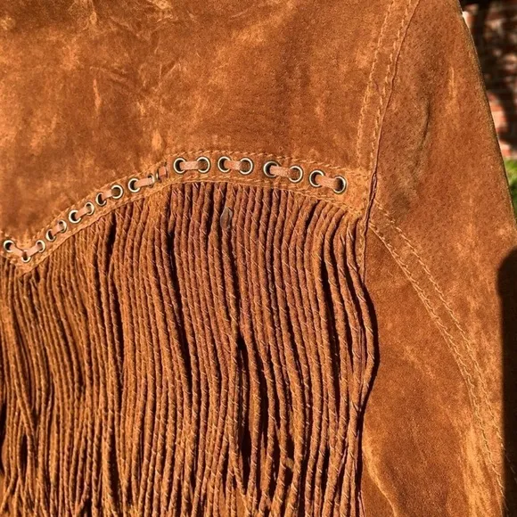 Cripple creek leather suede fringe western jacket leather lacing RTL $395 S VGUC