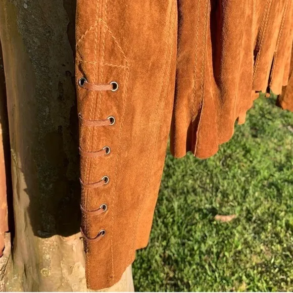 Cripple creek leather suede fringe western jacket leather lacing RTL $395 S VGUC
