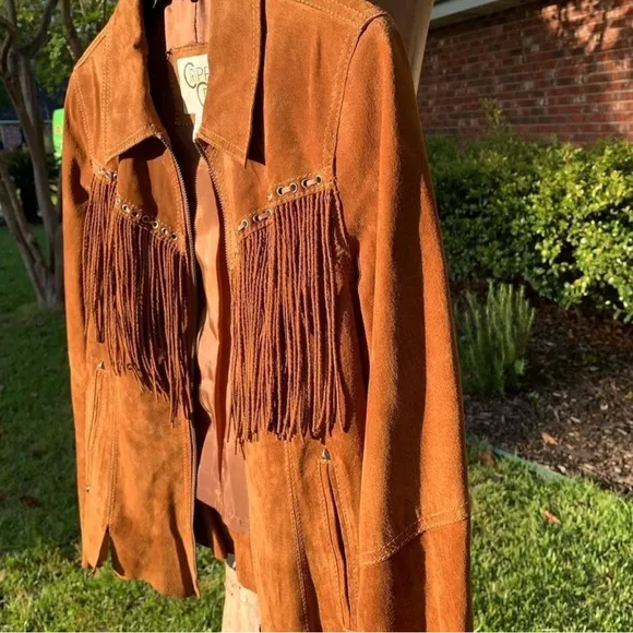 Cripple creek leather suede fringe western jacket leather lacing RTL $395 S VGUC