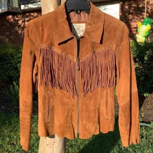 Cripple creek leather suede fringe western jacket leather lacing RTL $395 S VGUC