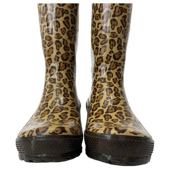 Crocs Boots Womens 6 Leopard Rubber Rain Tall Mobwife Outdoors Brown 203234