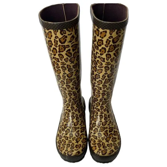 Crocs Boots Womens 6 Leopard Rubber Rain Tall Mobwife Outdoors Brown 203234