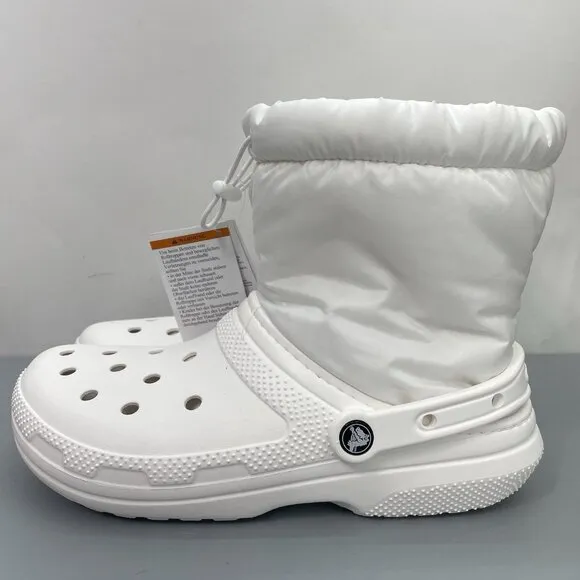 Crocs Classic Lined Neo Puff Boots Faux Fur White Womens 11 Mens 9
