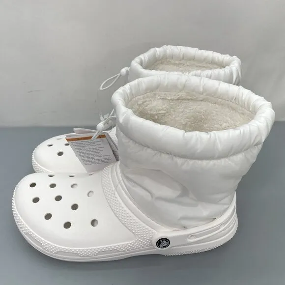 Crocs Classic Lined Neo Puff Boots Faux Fur White Womens 11 Mens 9