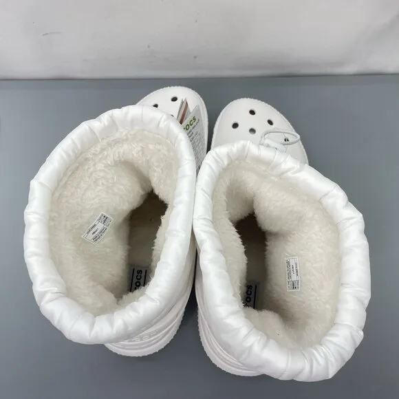 Crocs Classic Lined Neo Puff Boots Faux Fur White Womens 11 Mens 9