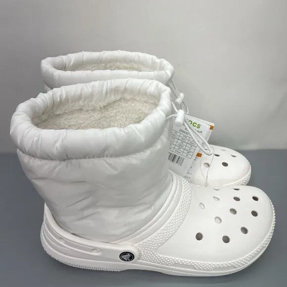 Crocs Classic Lined Neo Puff Boots Faux Fur White Womens 11 Mens 9