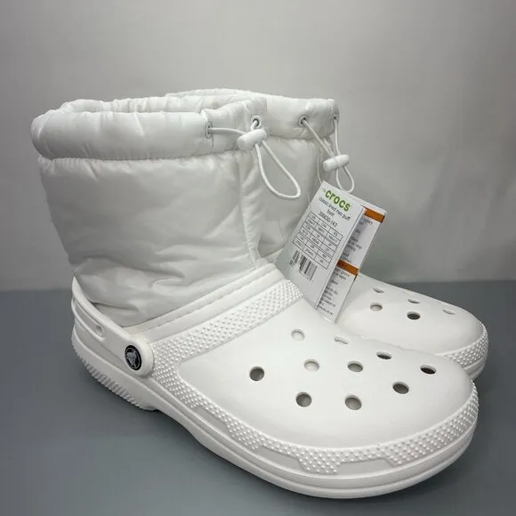 Crocs Classic Lined Neo Puff Boots Faux Fur White Womens 11 Mens 9