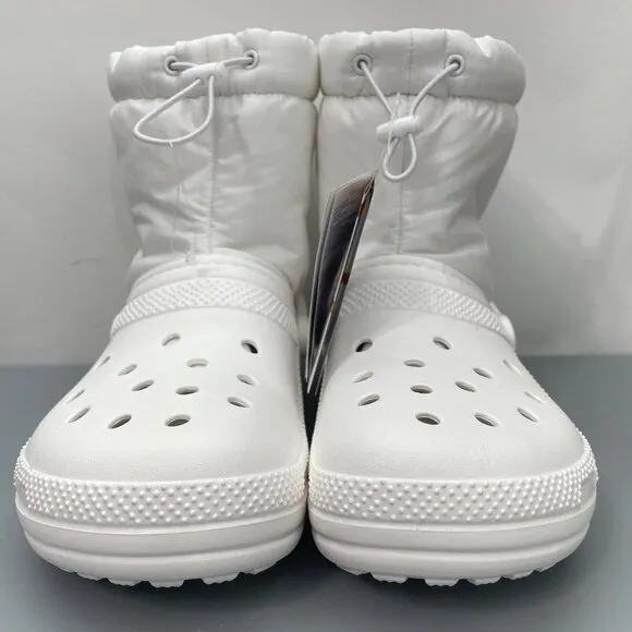 Crocs Classic Lined Neo Puff Boots Faux Fur White Womens 11 Mens 9
