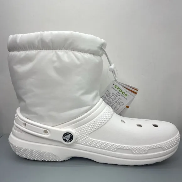 Crocs Classic Lined Neo Puff Boots Faux Fur White Womens 11 Mens 9