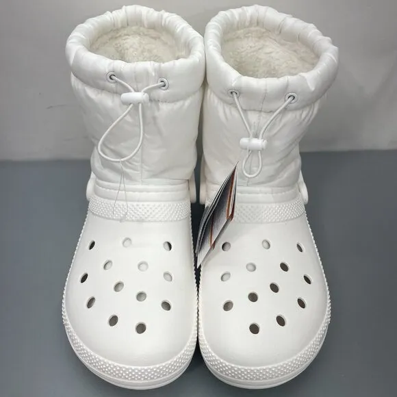 Crocs Classic Lined Neo Puff Boots Faux Fur White Womens 11 Mens 9