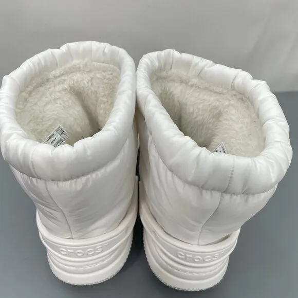 Crocs Classic Lined Neo Puff Boots Faux Fur White Womens 11 Mens 9