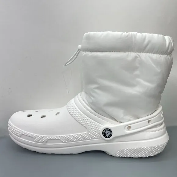 Crocs Classic Lined Neo Puff Boots Faux Fur White Womens 11 Mens 9