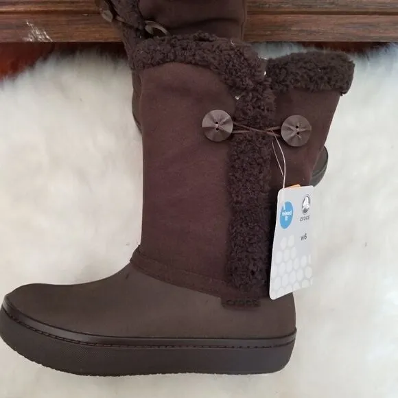 Crocs Modessa Women's Synthetic Suede Button Boots in Brown Size 6 NEW