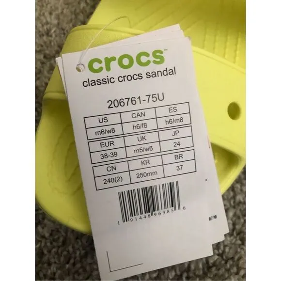 Crocs Neon Yellow Classic Slides Women’s Size 8 / Men’s Size 6