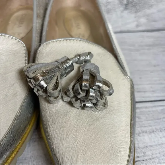 Culeka Handmade Calf Hair &amp; Metallic Leather Tassel Loafers Sz 7.5
