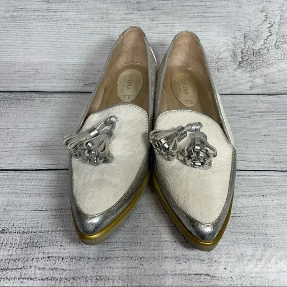 Culeka Handmade Calf Hair &amp; Metallic Leather Tassel Loafers Sz 7.5