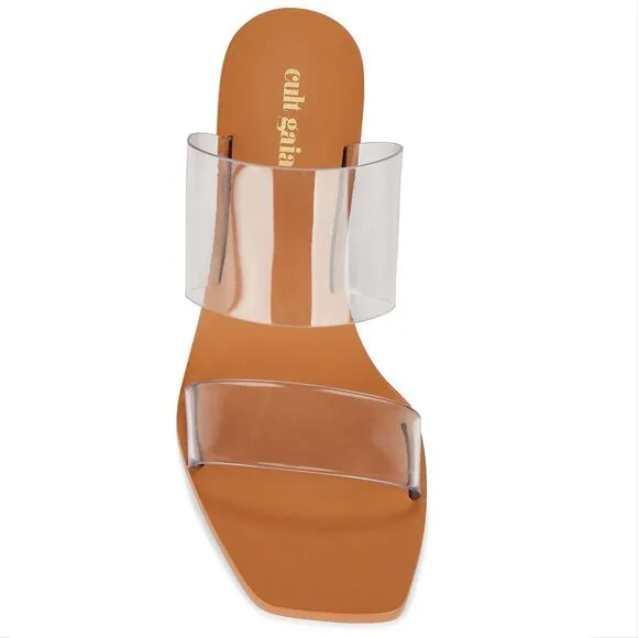 CULT GAIA Jila Transparent Heeled Slide Sandal 35 5 Clear Brown Leather NEW $398