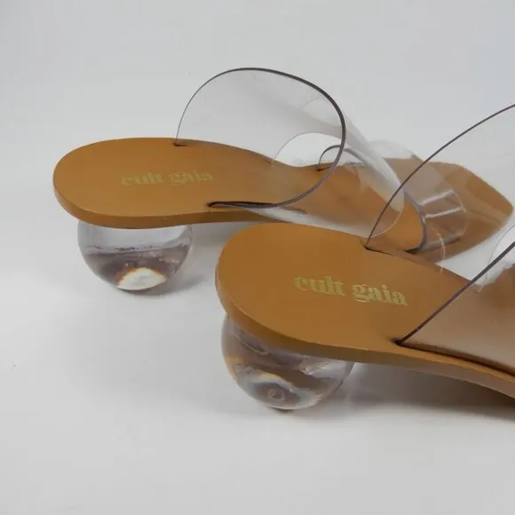 CULT GAIA Jila Transparent Heeled Slide Sandal 35 5 Clear Brown Leather NEW $398
