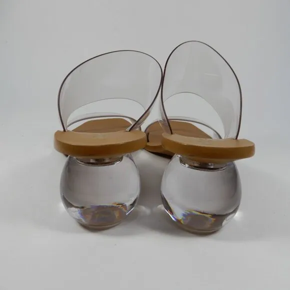 CULT GAIA Jila Transparent Heeled Slide Sandal 35 5 Clear Brown Leather NEW $398