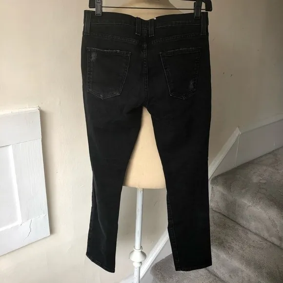 Current/Elliott The Fling Black Tattered Distressed Slim Boyfriend Jeans EUC 23
