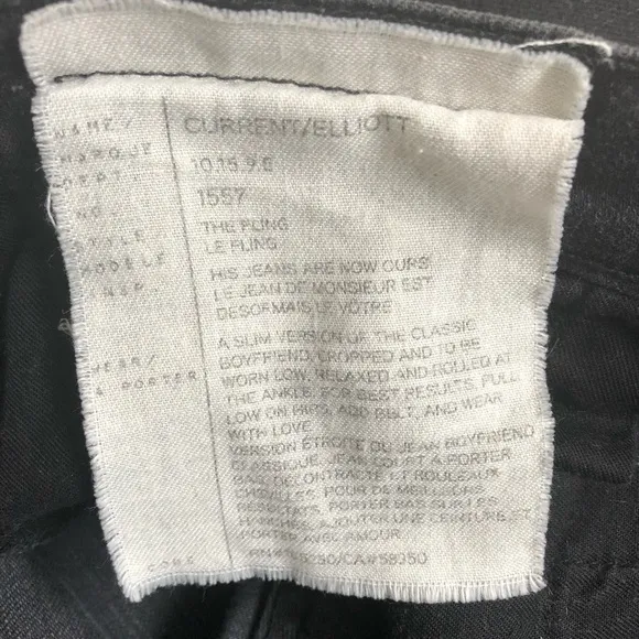 Current/Elliott The Fling Black Tattered Distressed Slim Boyfriend Jeans EUC 23