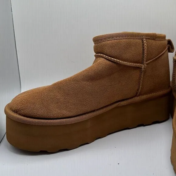 CUSHIONAIRE Women's Genuine Suede pull on platform boot  Memory Foam 9 CHESTNUT