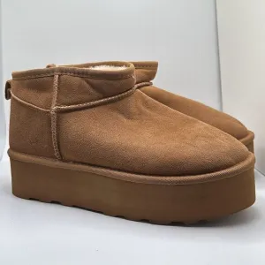 CUSHIONAIRE Women's Genuine Suede pull on platform boot  Memory Foam 9 CHESTNUT