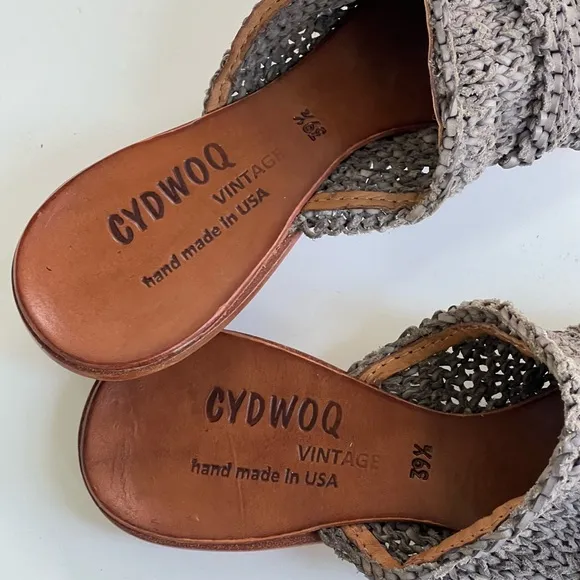 Cydwoq New Leather Knit Pointed Toe Minimalist Flats Mules Sandals Size 39.5