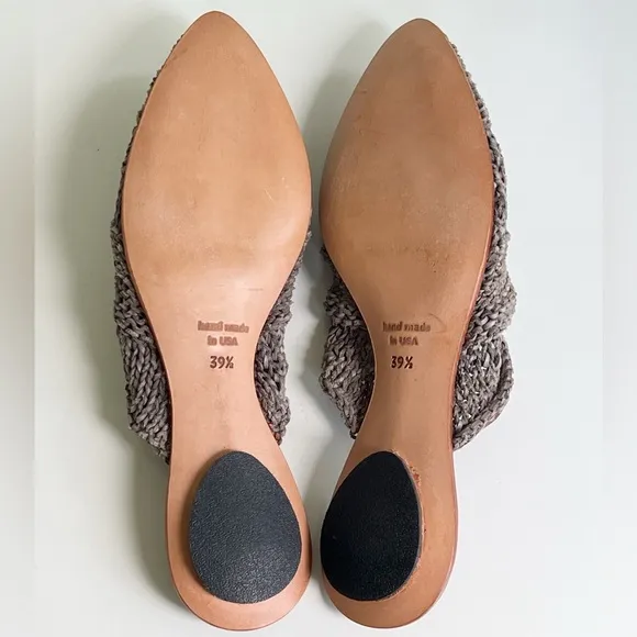 Cydwoq New Leather Knit Pointed Toe Minimalist Flats Mules Sandals Size 39.5