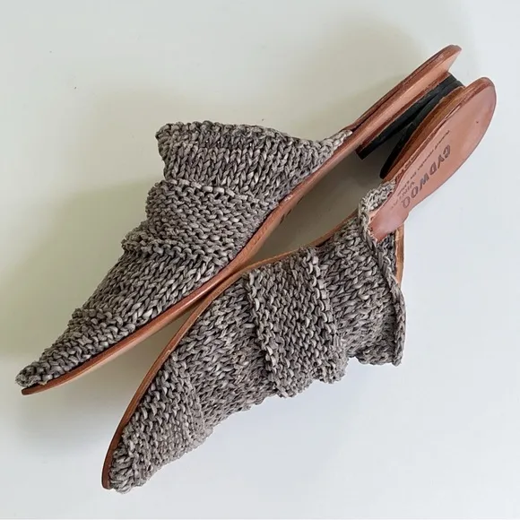 Cydwoq New Leather Knit Pointed Toe Minimalist Flats Mules Sandals Size 39.5