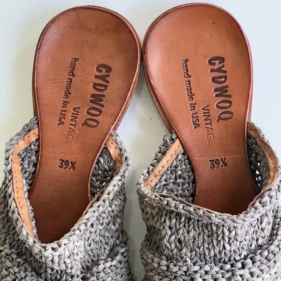 Cydwoq New Leather Knit Pointed Toe Minimalist Flats Mules Sandals Size 39.5