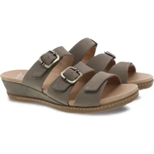 Dansko Allyson Textured Nubuck Leather Sandals in Stone Size 40 Slip On Slides