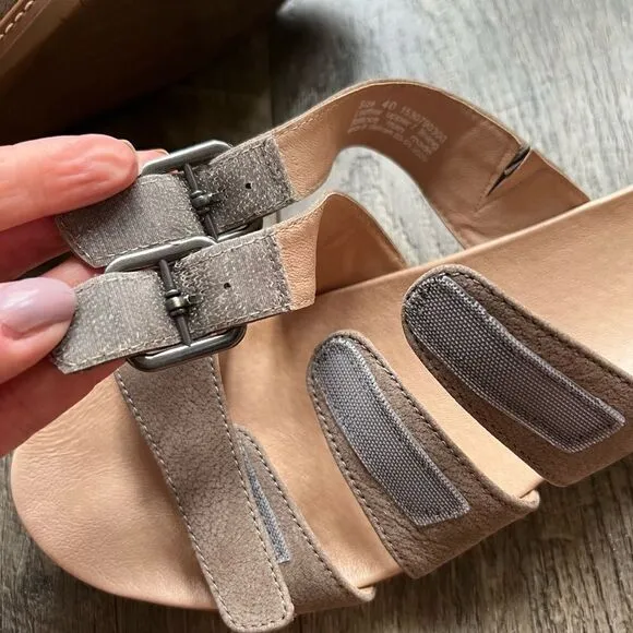 Dansko Allyson Textured Nubuck Leather Sandals in Stone Size 40 Slip On Slides