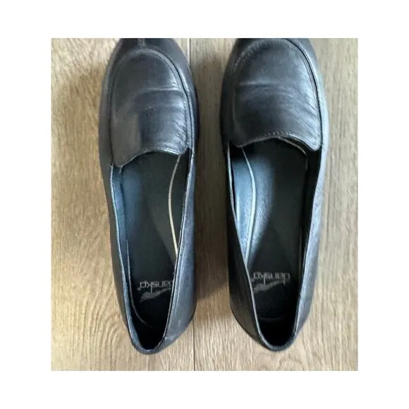 Dansko Black Debra Leather Slip On Loafers Size 39/ US 8.5-9