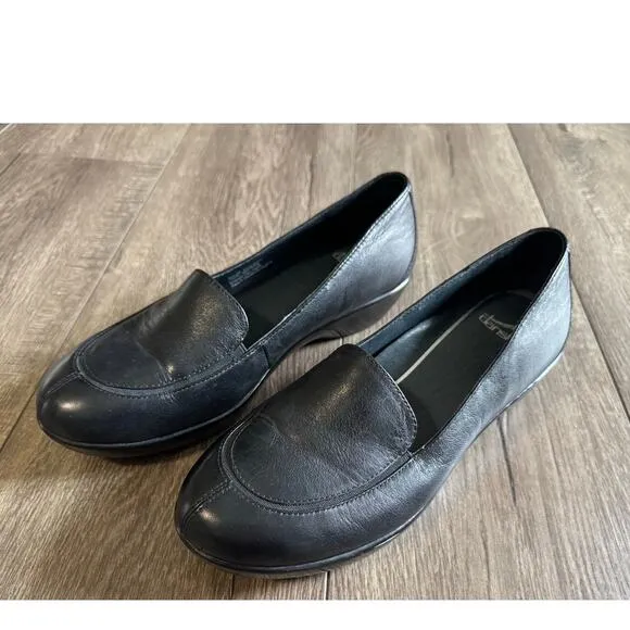 Dansko Black Debra Leather Slip On Loafers Size 39/ US 8.5-9