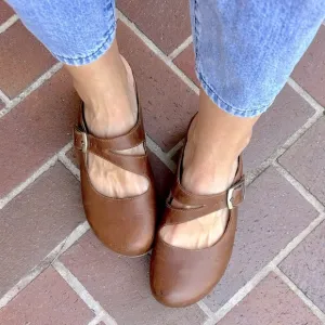 Dansko Britney Brown Tan Oiled Leather Pull Up Mary Jane Clog Mule Size 39