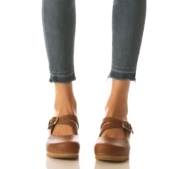 Dansko Britney Brown Tan Oiled Leather Pull Up Mary Jane Clog Mule Size 39
