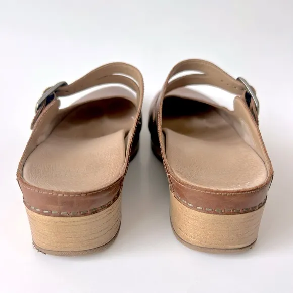 Dansko Britney Brown Tan Oiled Leather Pull Up Mary Jane Clog Mule Size 39